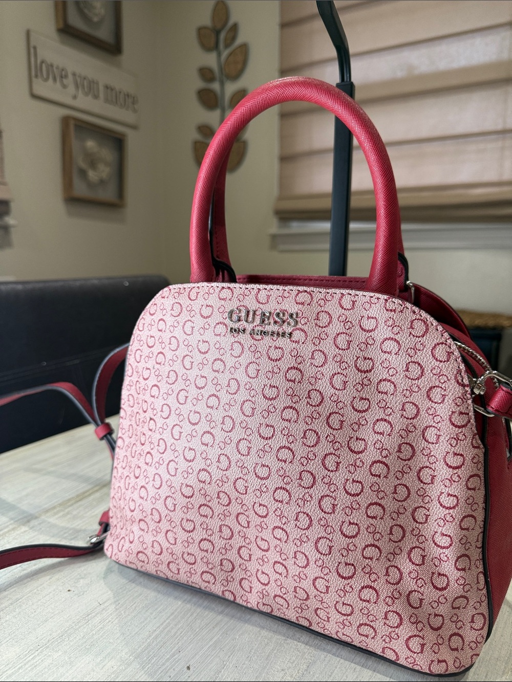 Vintage Y2K GUESS Pink Logo Print Dome Satchel